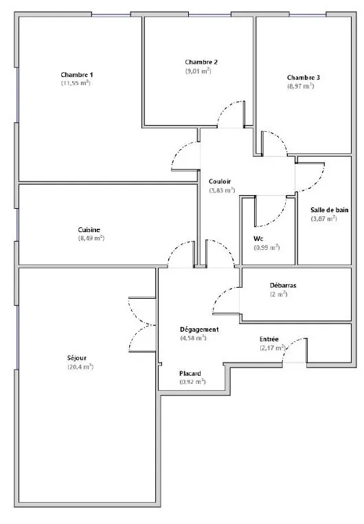 Appartement T4 avec 3 chambres à Montmagny, loué, parking et cave, bon placement immobilier 