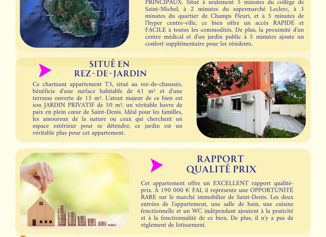 Appartement T3 avec jardin privatif à Saint-Denis - Emplacement privilégié 
