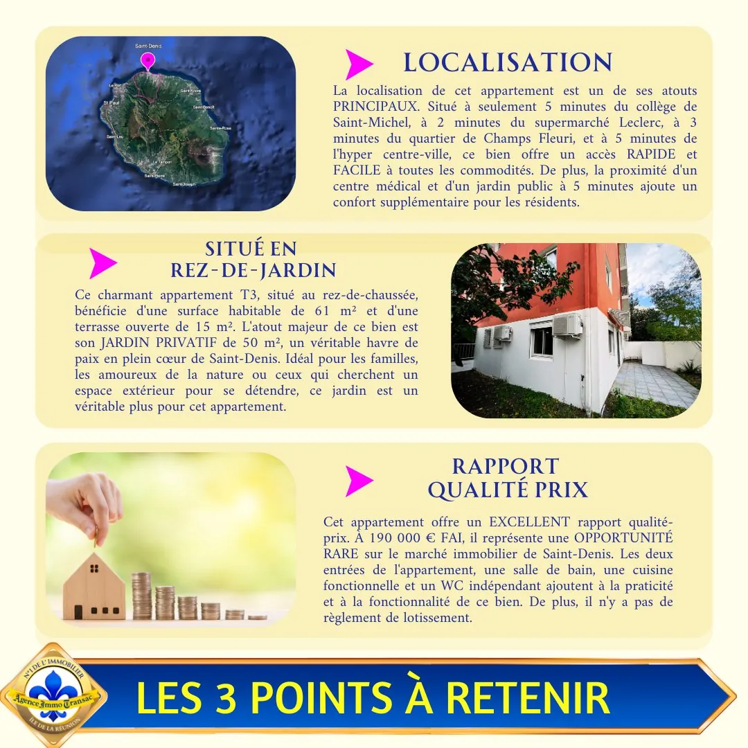 Appartement T3 avec jardin privatif à Saint-Denis - Emplacement privilégié 