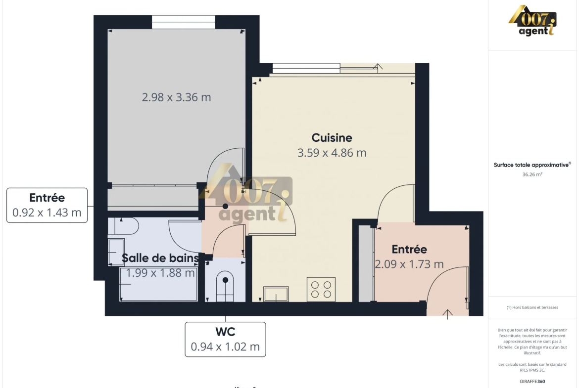 Achat Appartement T2 à Mouters – 36,35 m² avec balcon et cave 