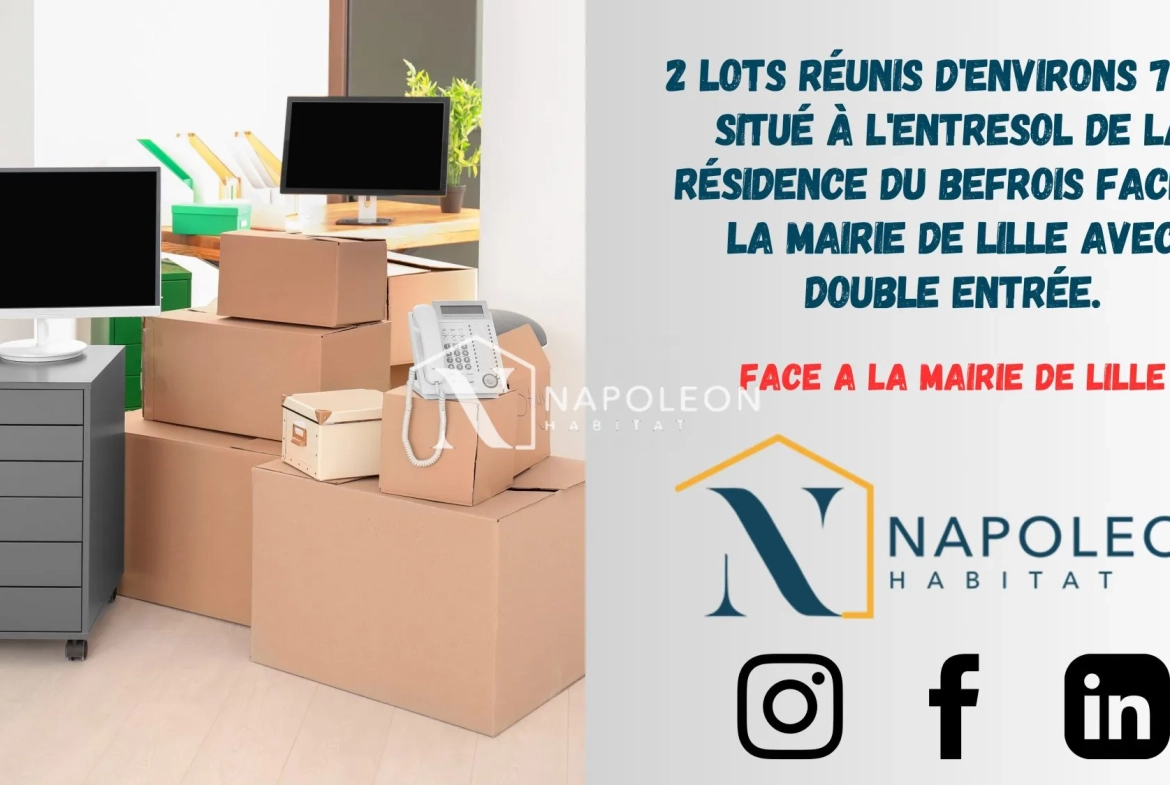 Bureau de 77 m² face à la mairie de Lille à vendre 
