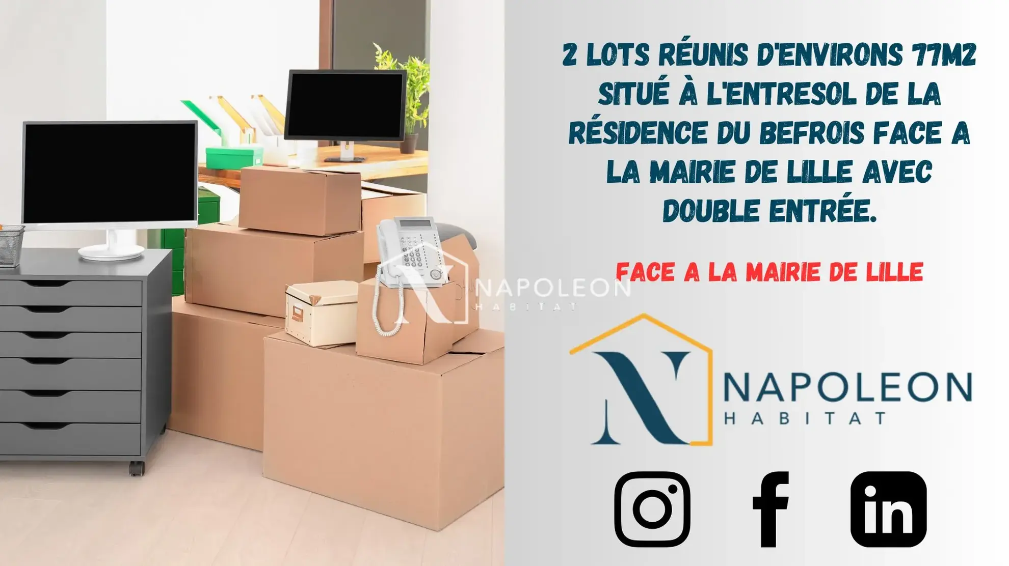 Bureau de 77 m² face à la mairie de Lille à vendre 