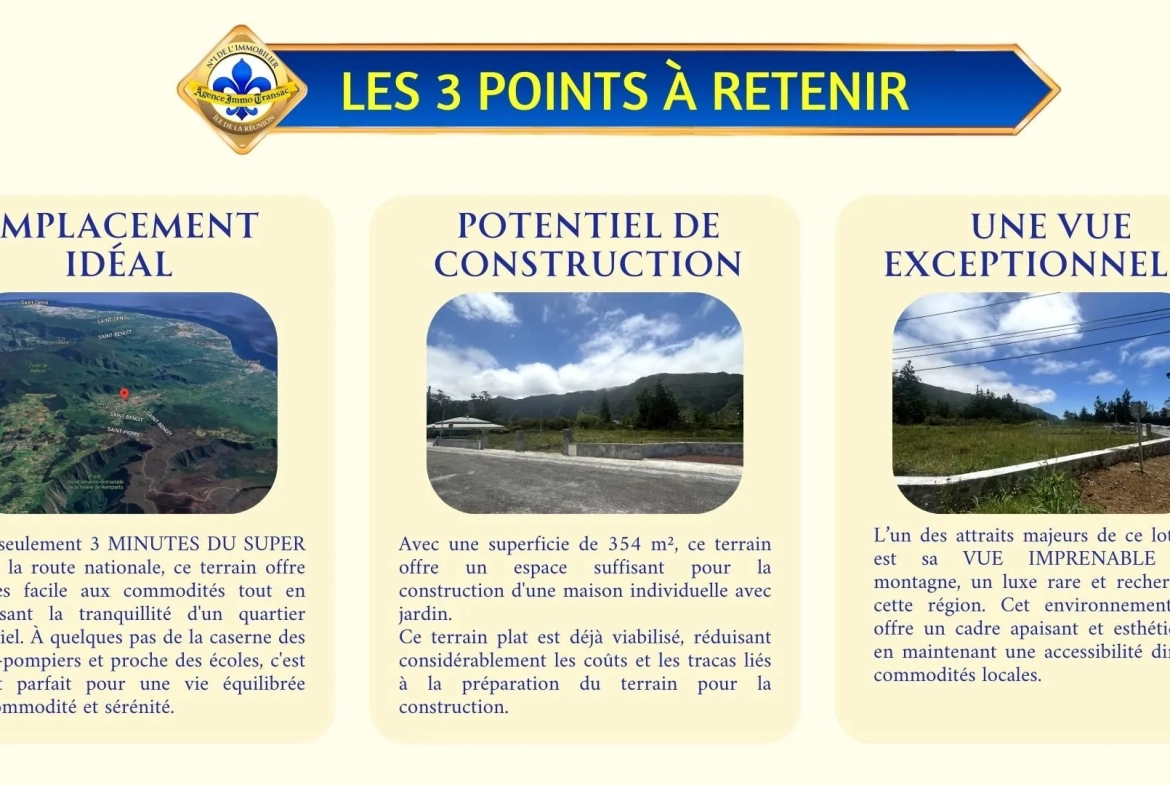 Terrain viabilisé à La Plaine des Palmistes avec vue montagne, proximité écoles et commerces 