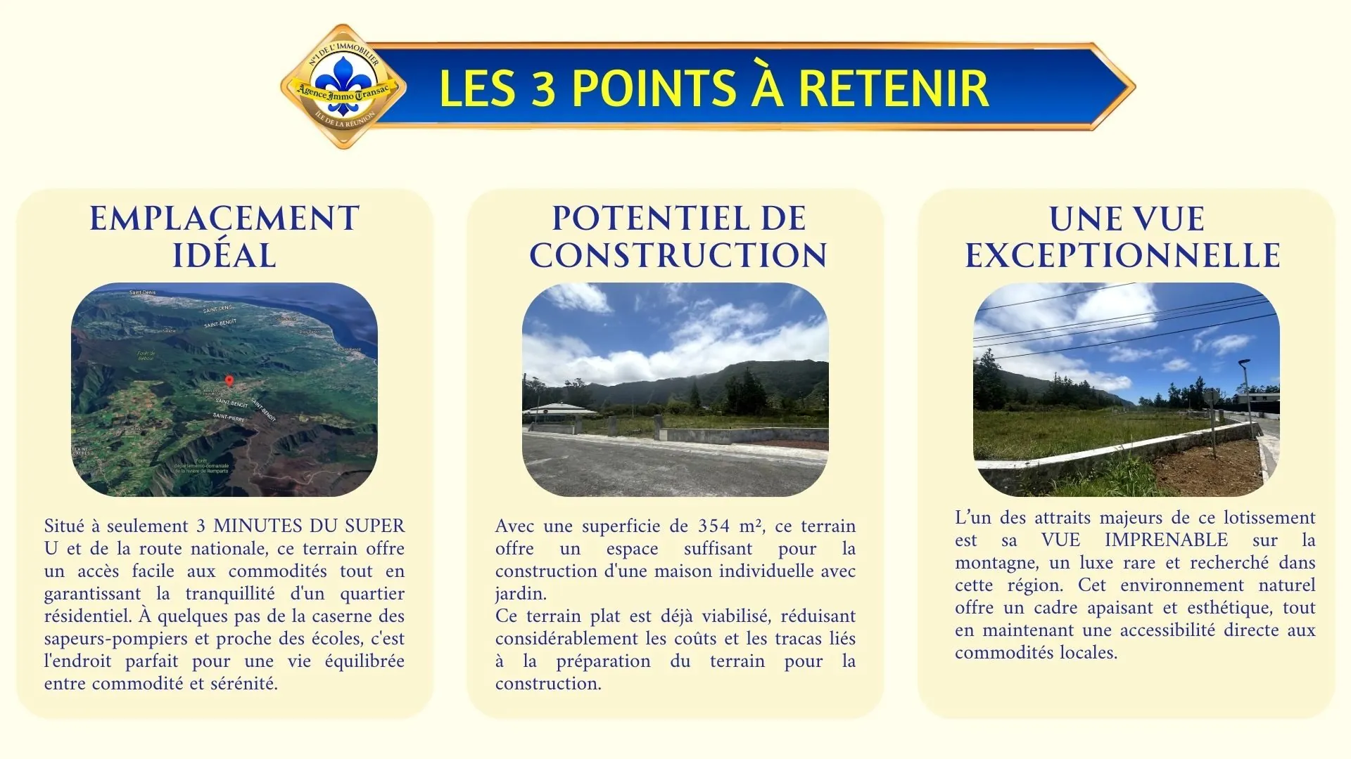 Terrain viabilisé à La Plaine des Palmistes avec vue montagne, proximité écoles et commerces 