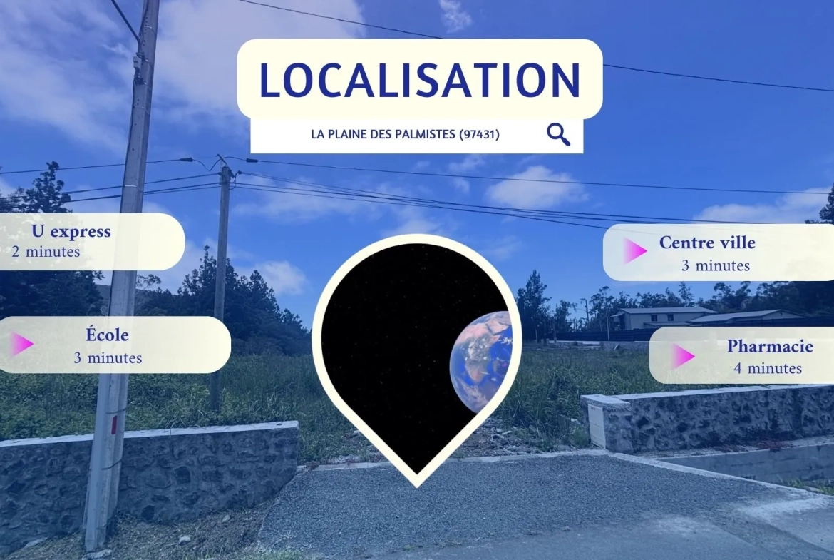 Terrain viabilisé à La Plaine des Palmistes avec vue montagne, proximité écoles et commerces 