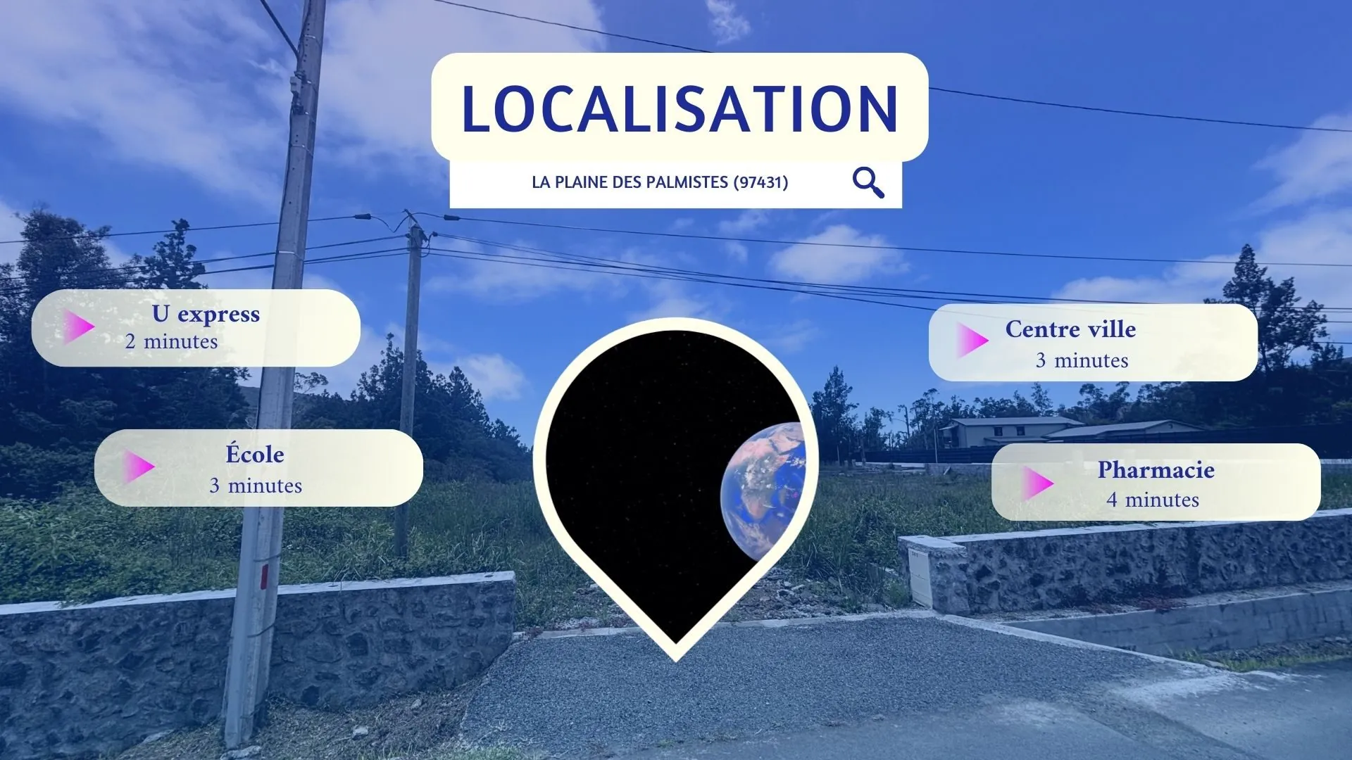 Terrain viabilisé à La Plaine des Palmistes avec vue montagne, proximité écoles et commerces 