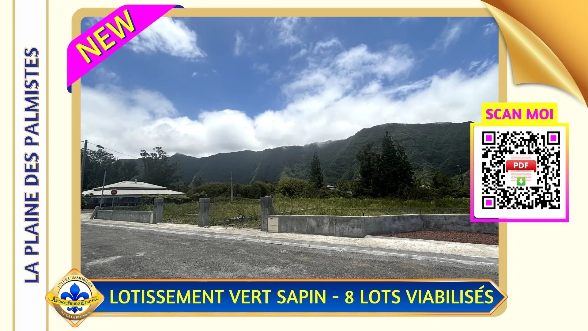 Terrain viabilisé à La Plaine des Palmistes avec vue montagne, proximité écoles et commerces 