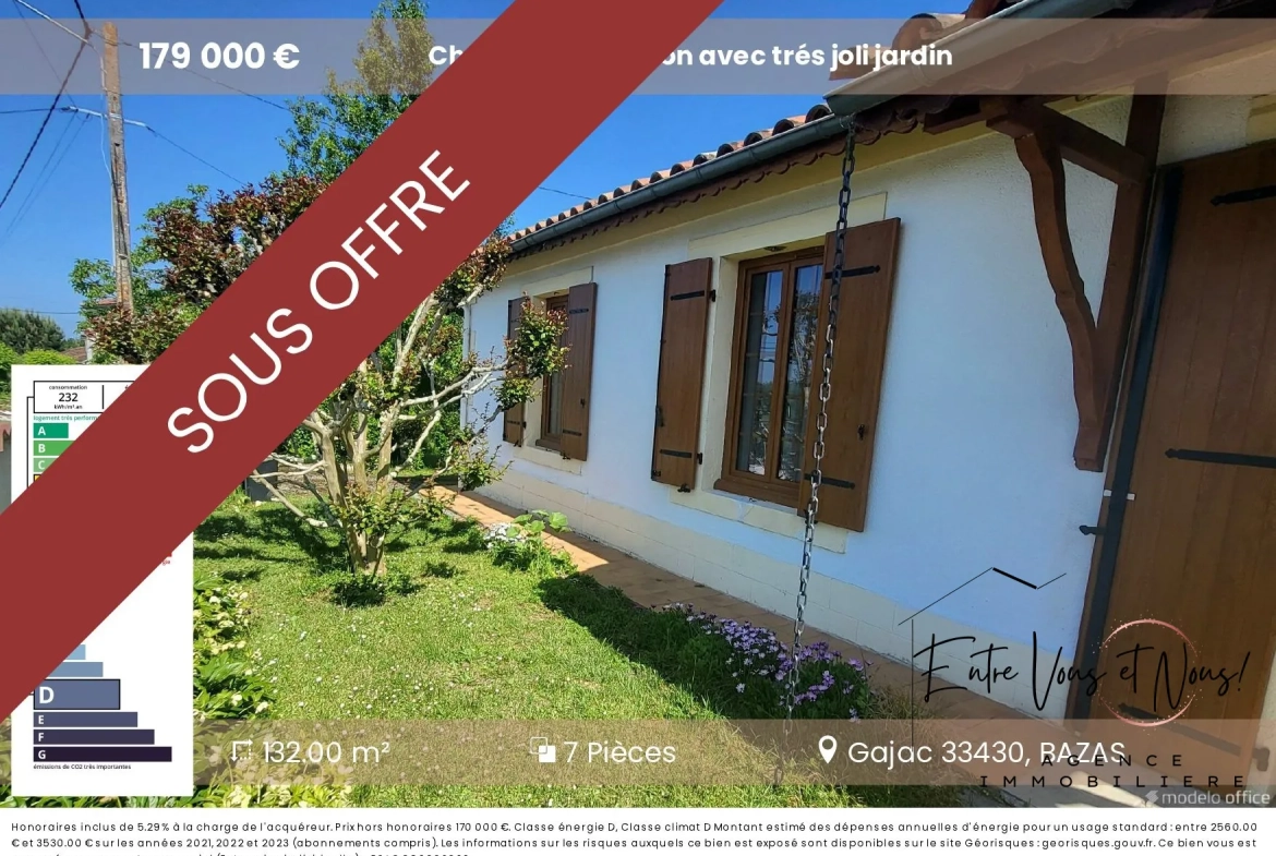 Charmante maison de 132 m² avec jardin arboré de 3000 m² à Gajac, proche Bazas 