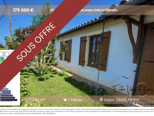 Charmante maison de 132 m² avec jardin arboré de 3000 m² à Gajac, proche Bazas