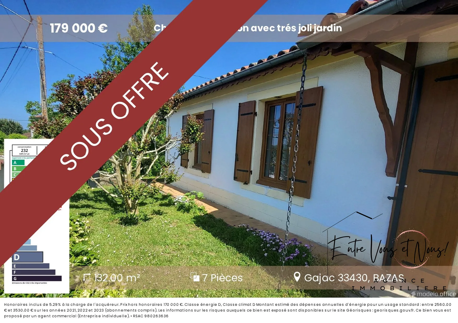 Charmante maison de 132 m² avec jardin arboré de 3000 m² à Gajac, proche Bazas 