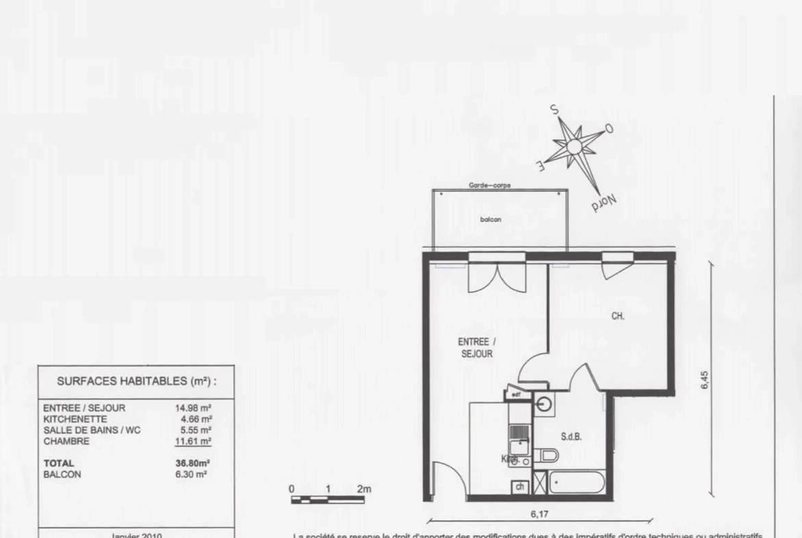 Appartement T2 à Saint-Quentin de 36,80 m² avec balcon et parking en vente 