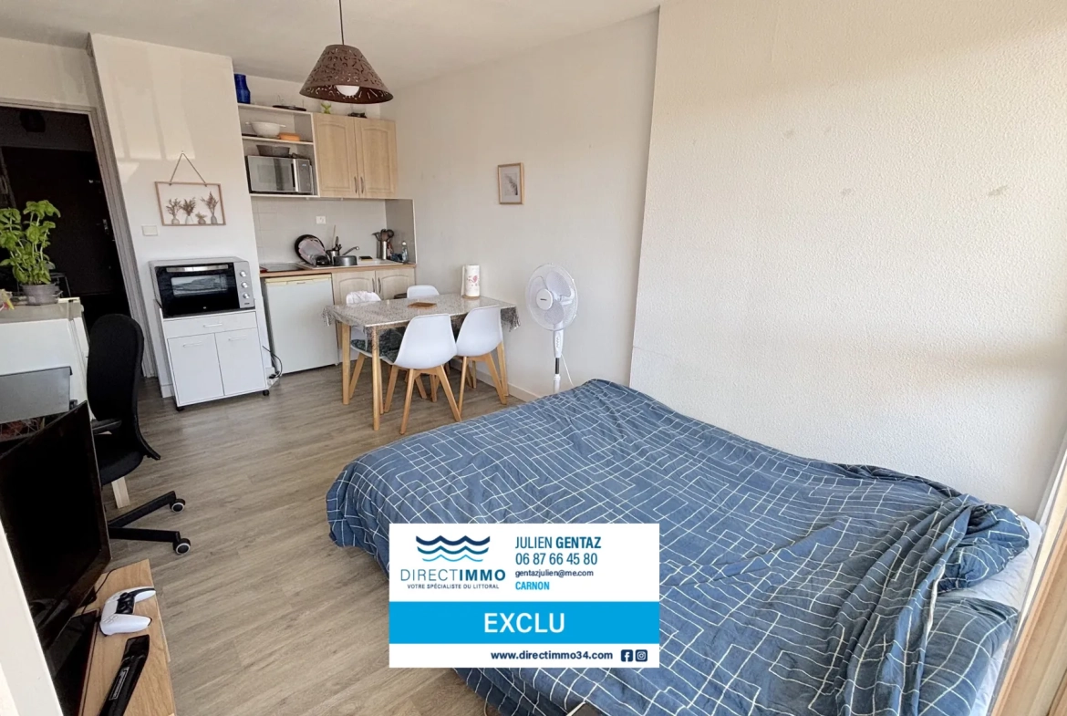 Studio cabine de 29 m² avec terrasse sud et parking privé à Carnon Plage 