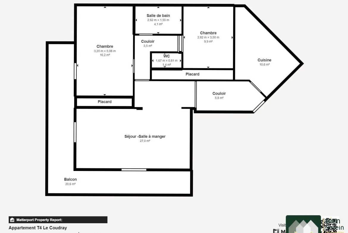 Appartement lumineux avec balcon, garage et proche commodités au Coudray 