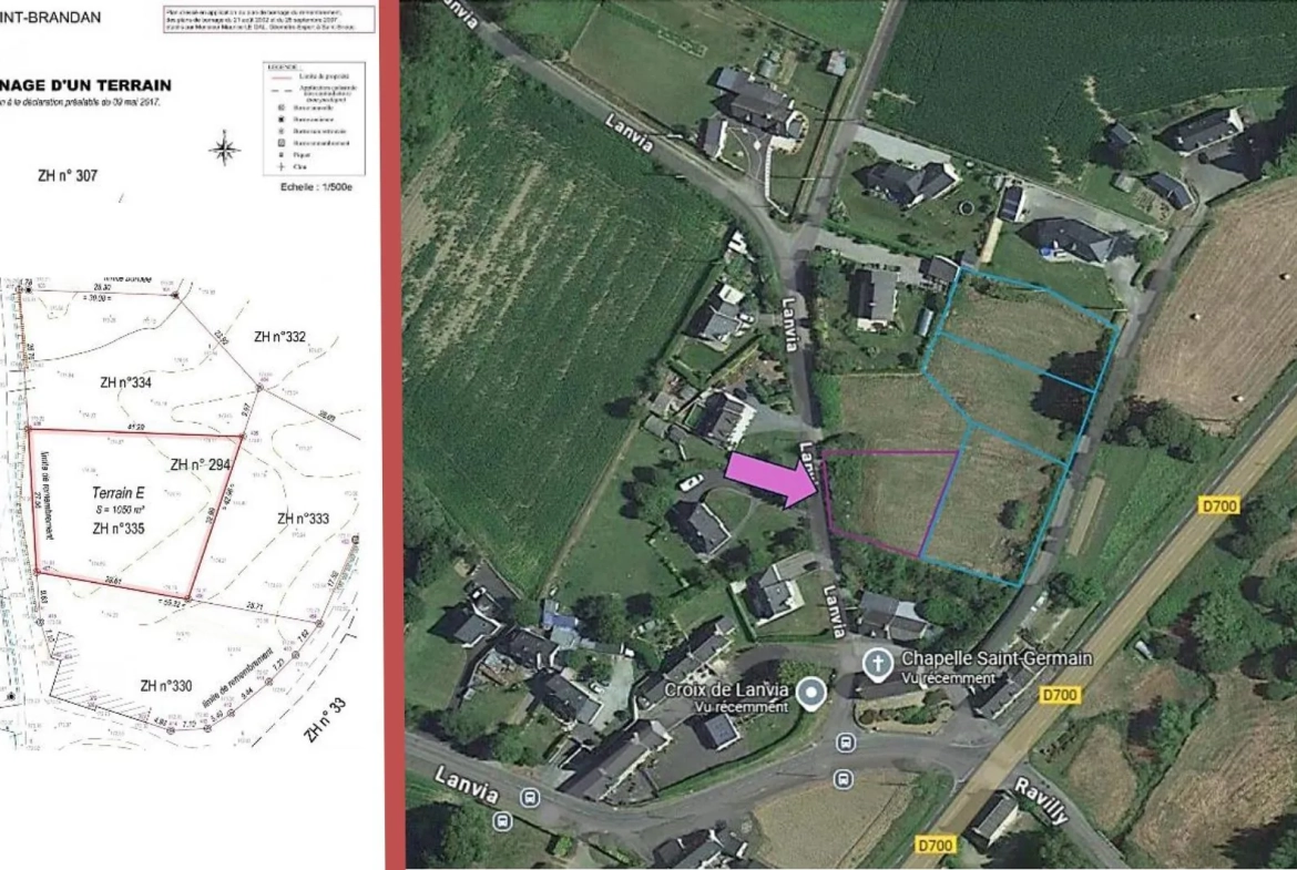Terrain constructible non viabilisé à Saint-Brandan de 1050 m² 