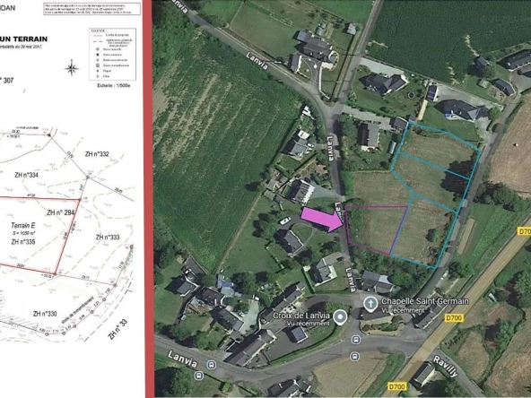 Terrain constructible non viabilisé à Saint-Brandan de 1050 m²