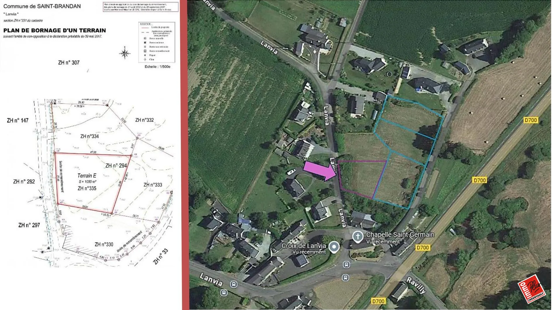 Terrain constructible non viabilisé à Saint-Brandan de 1050 m² 