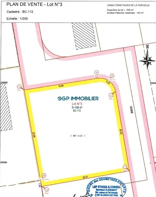 À vendre : Terrain de 539 m² à Saint Caprais, proche Toulouse 