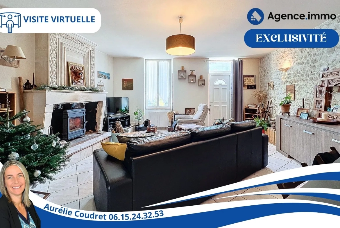Maison en pierre apparente de 104 m² à Boisredon, jardin et garage 