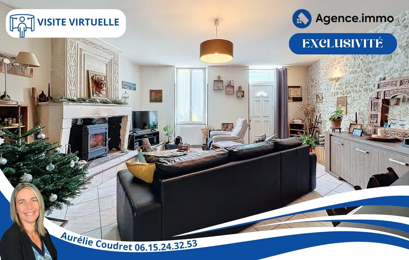 Maison en pierre apparente de 104 m² à Boisredon, jardin et garage 