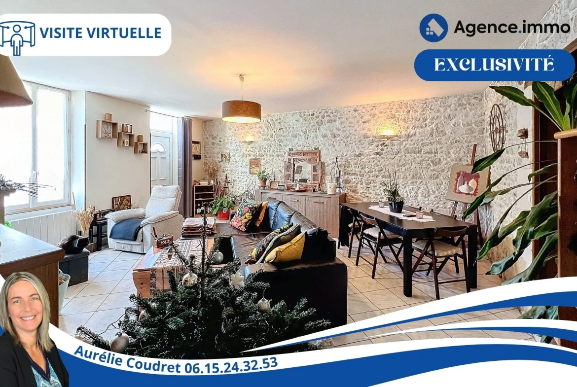 Maison en pierre apparente de 104 m² à Boisredon, jardin et garage 
