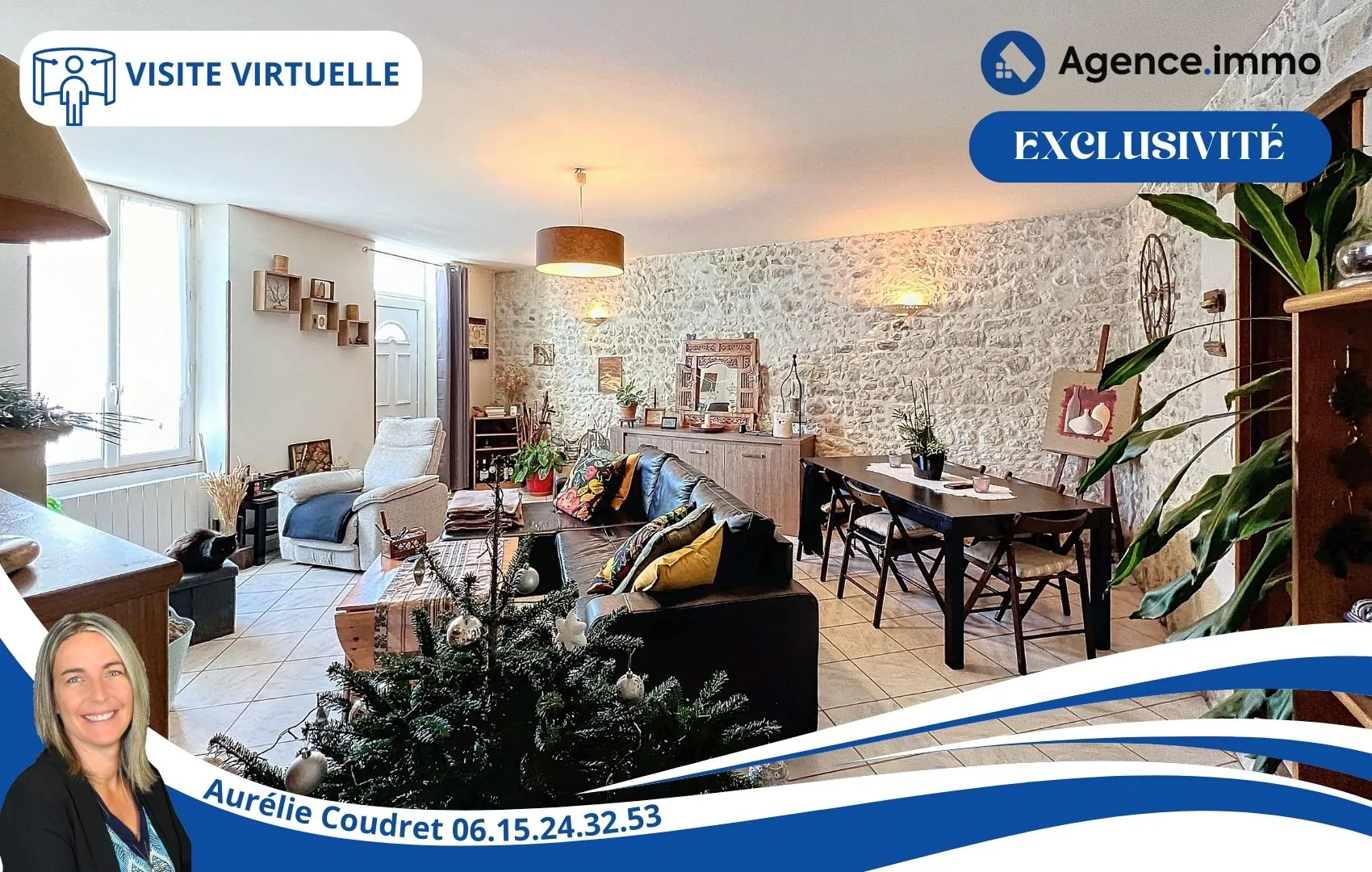 Maison en pierre apparente de 104 m² à Boisredon, jardin et garage 