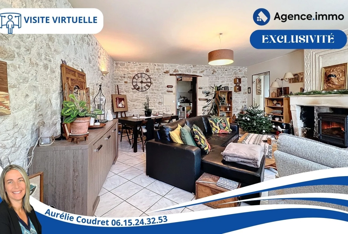 Maison en pierre apparente de 104 m² à Boisredon, jardin et garage 