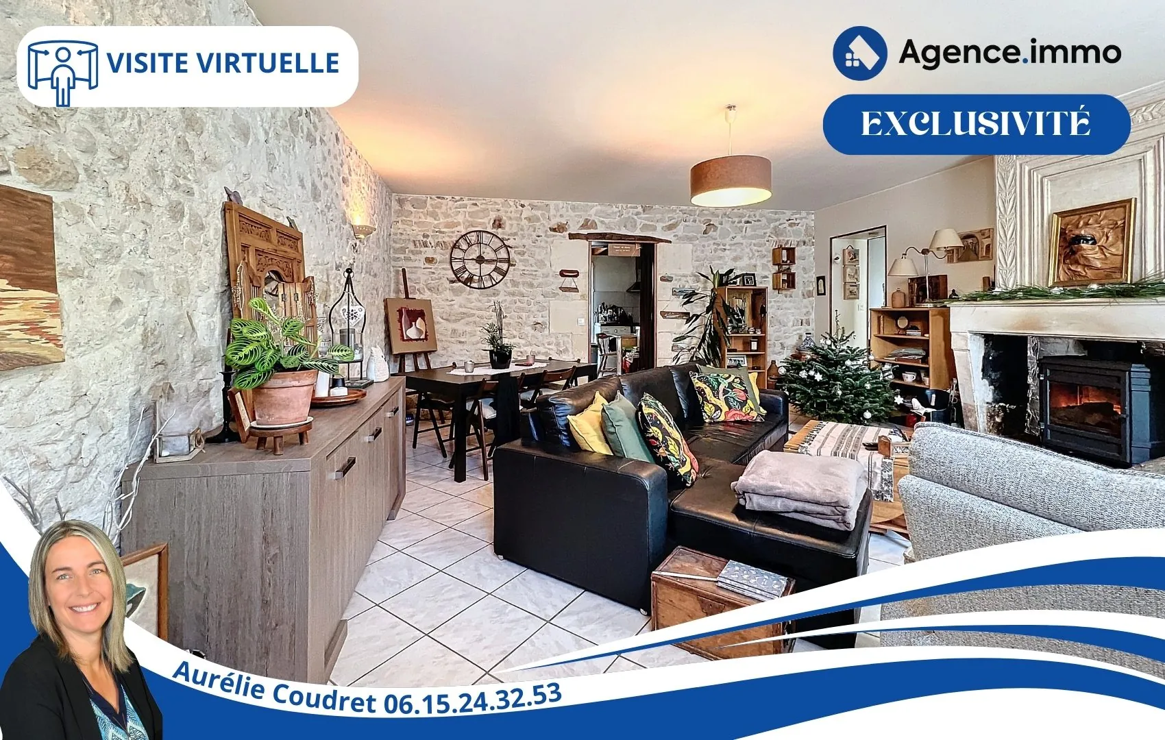 Maison en pierre apparente de 104 m² à Boisredon, jardin et garage 