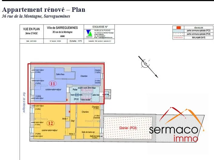 plan Appartement T2 rénové avec cave et parking à Sarreguemines - 41,18 m² 
