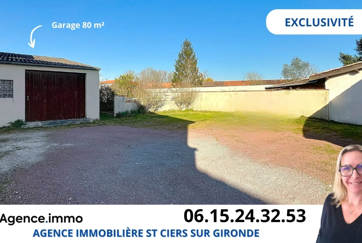 Maison 3 chambres avec dépendance et grand garage à Saint-Ciers-sur-Gironde 