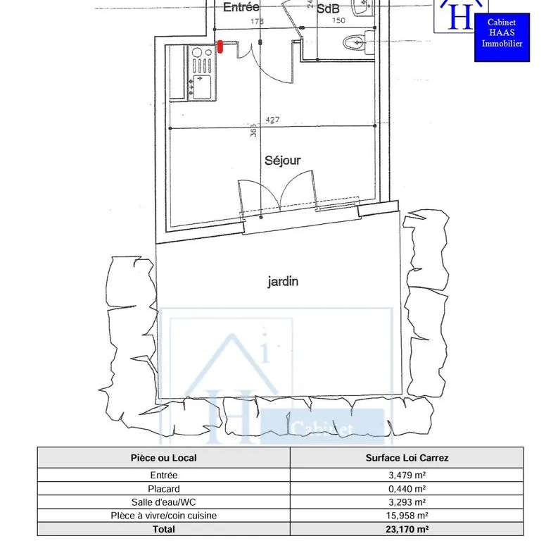 Plan Studio lumineux avec terrasse à Créteil près du métro Pointe du Lac 