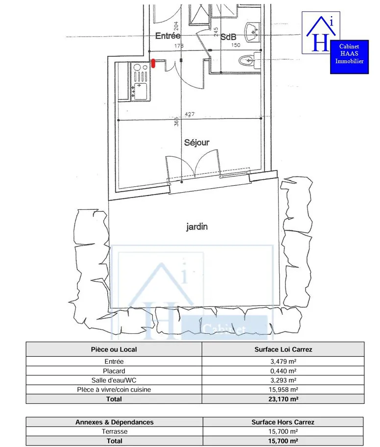 Plan Studio lumineux avec terrasse à Créteil près du métro Pointe du Lac 