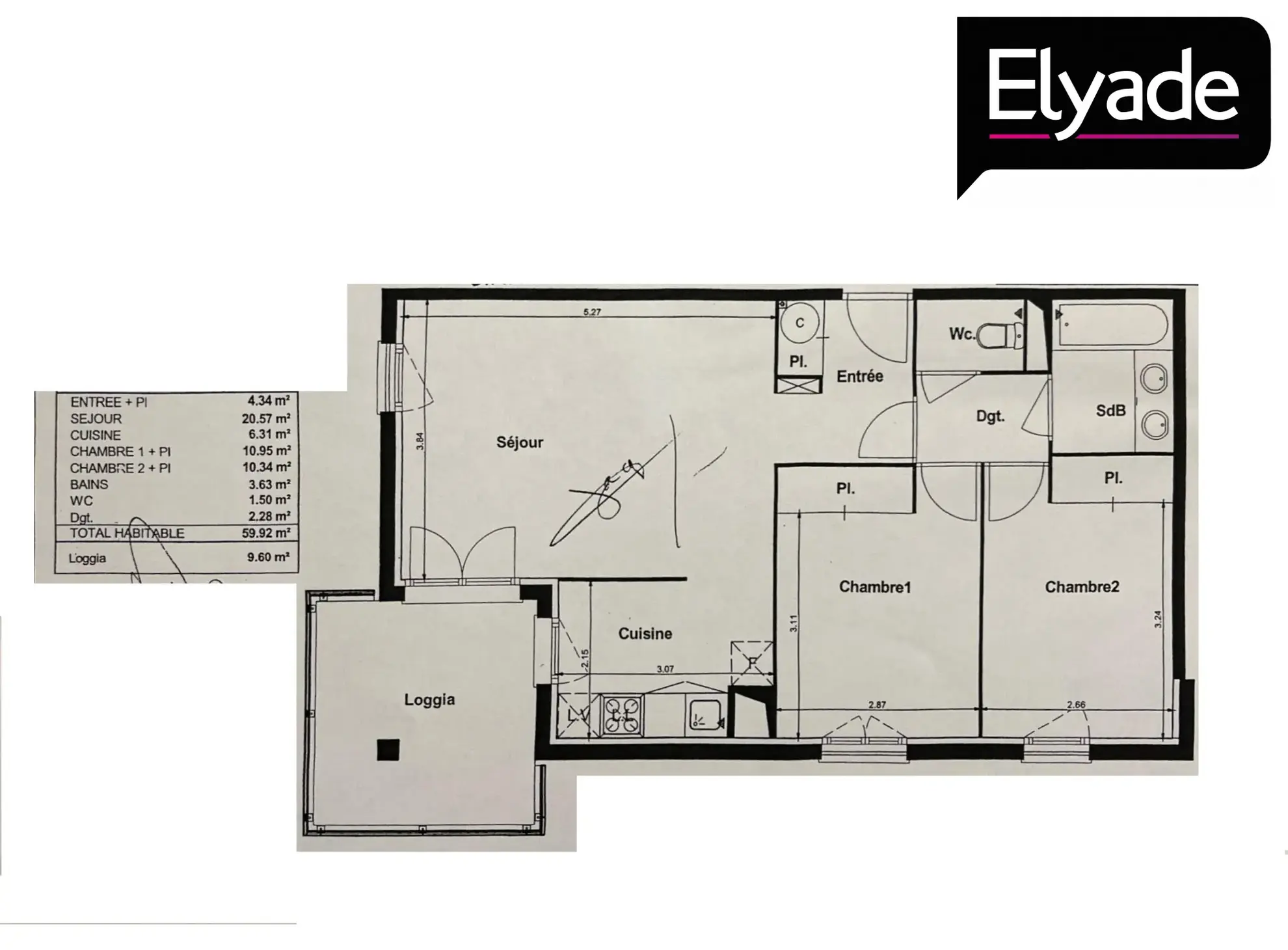 A vendre appartement T3 lumineux avec balcon et parking à Léguvin 