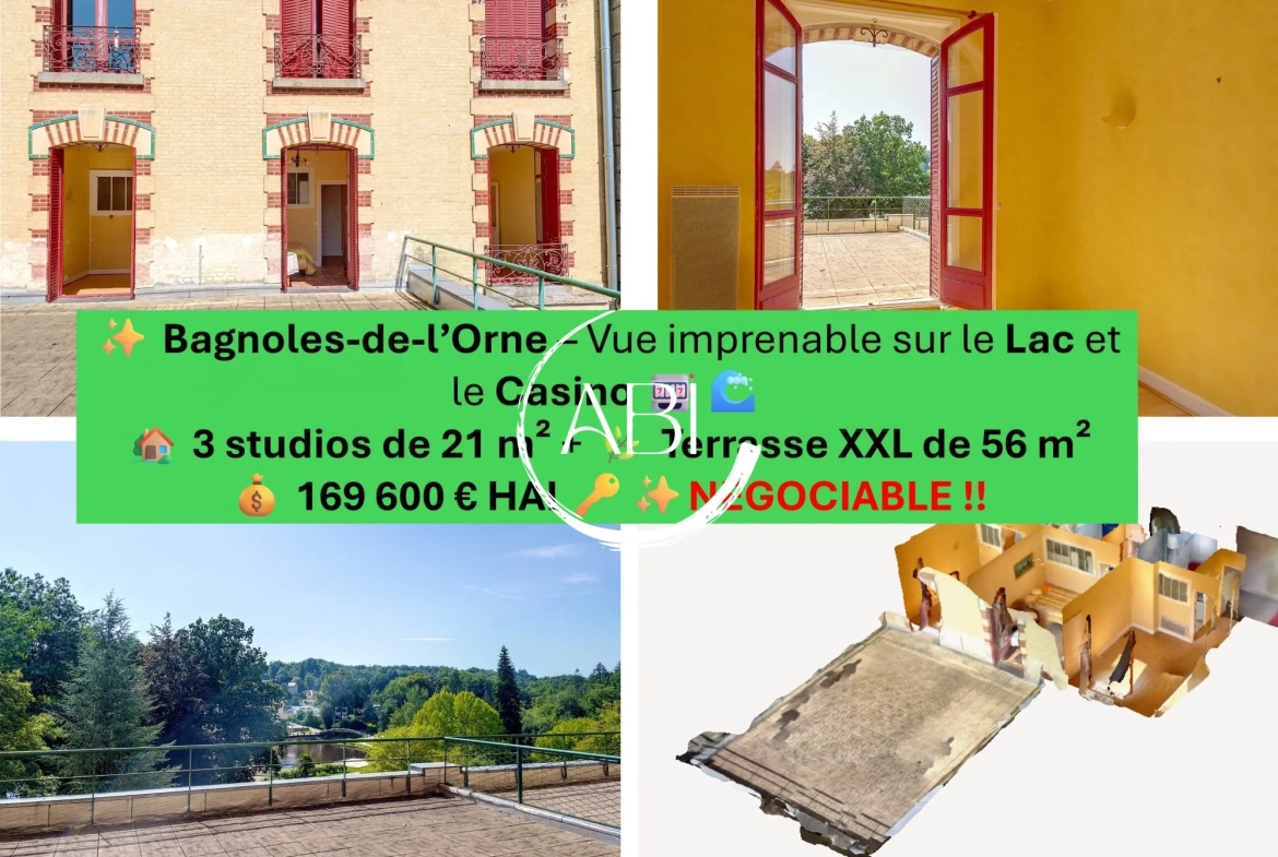 Vente de 3 studios avec terrasse à Bagnoles de l'Orne 