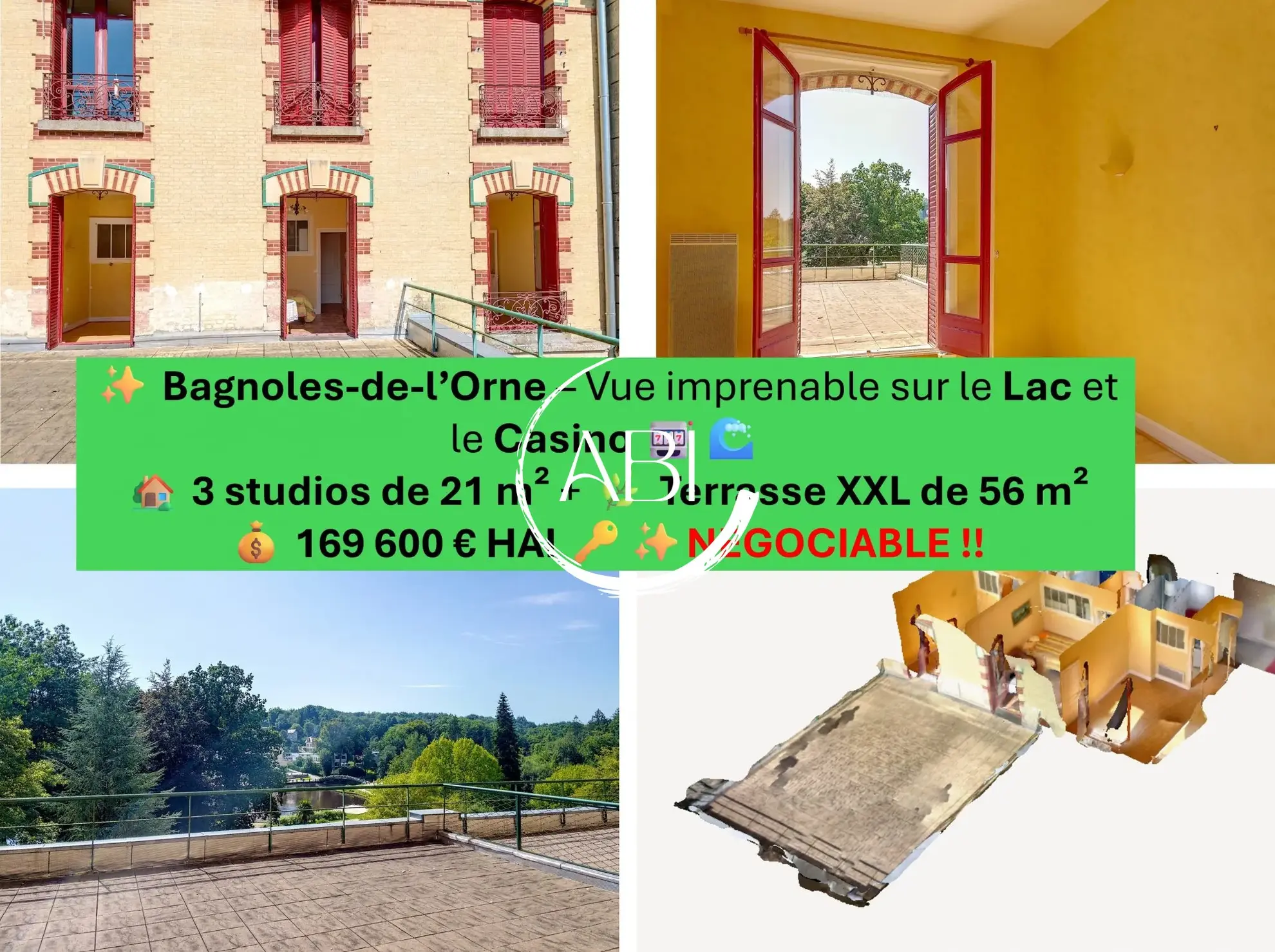 Vente de 3 studios avec terrasse à Bagnoles de l'Orne 