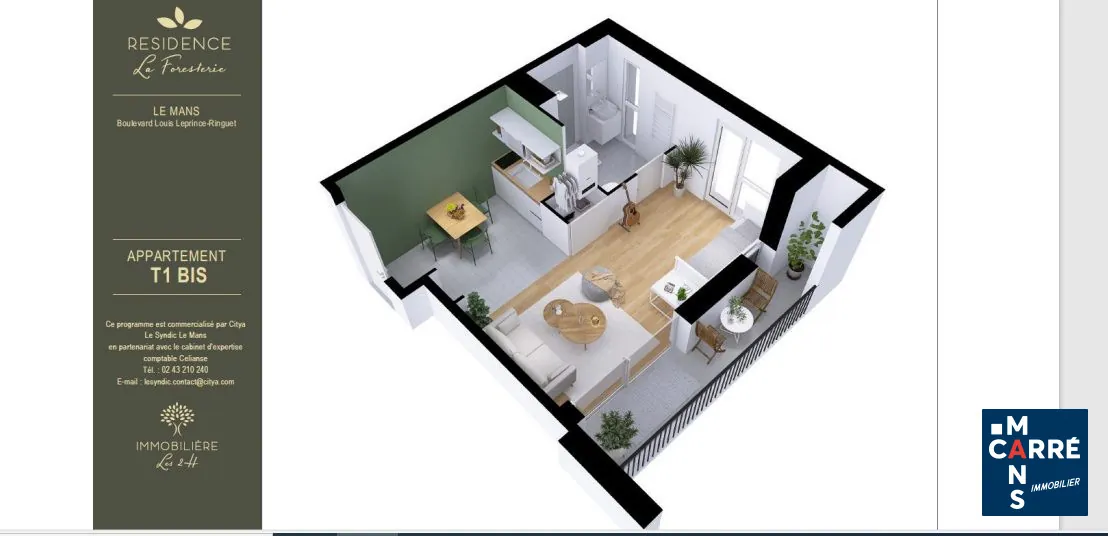Appartement T1 bis avec terrasse à Le Mans - Résidence La Foresterie 