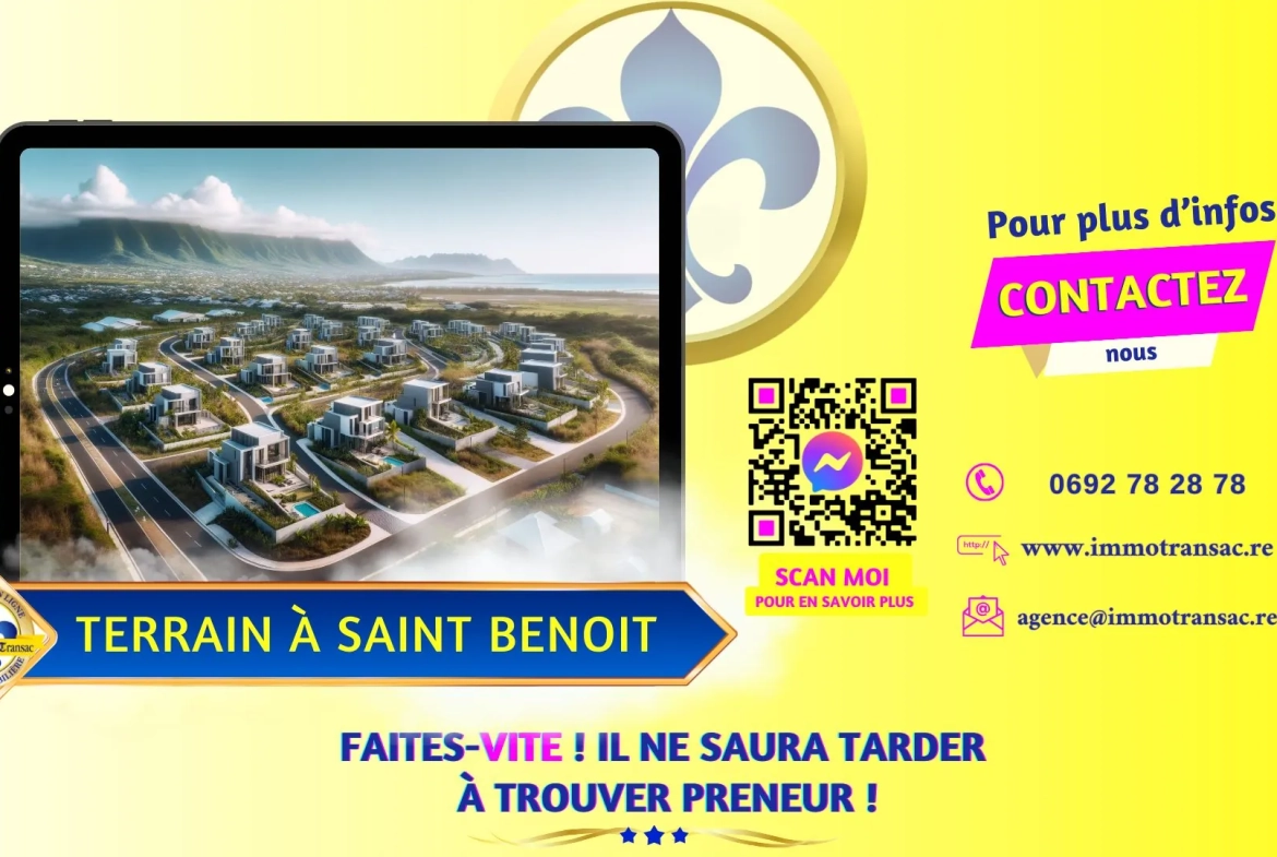 Terrain de 350 m² à Saint-Benoît, constructible et idéalement situé dans un cadre résidentiel calme 