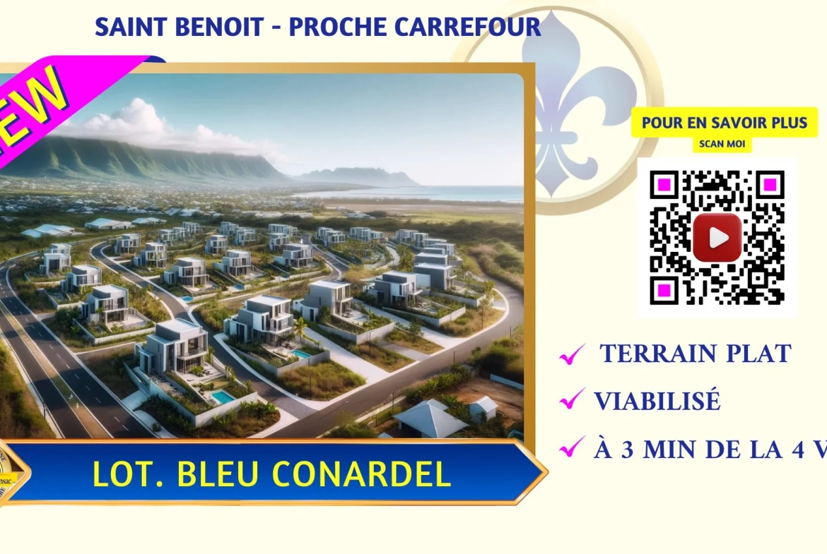 Terrain de 350 m² à Saint-Benoît, constructible et idéalement situé dans un cadre résidentiel calme 