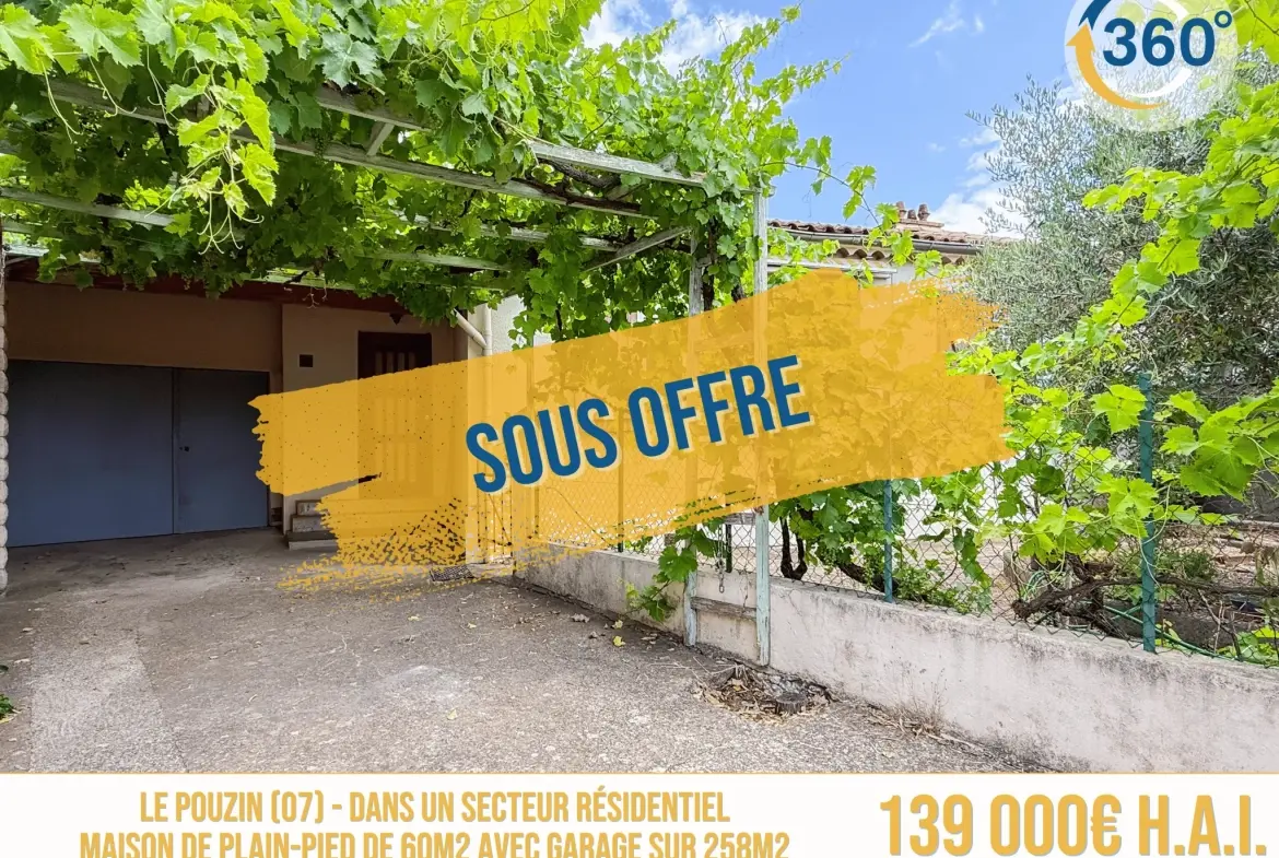 Maison mitoyenne à rénover avec garage au Le Pouzin, 2 chambres et jardin 