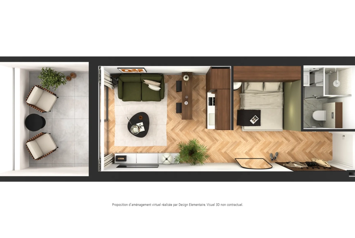 Appartement T1 à rénover de 35 m² avec balcon à Montpellier Antigone 
