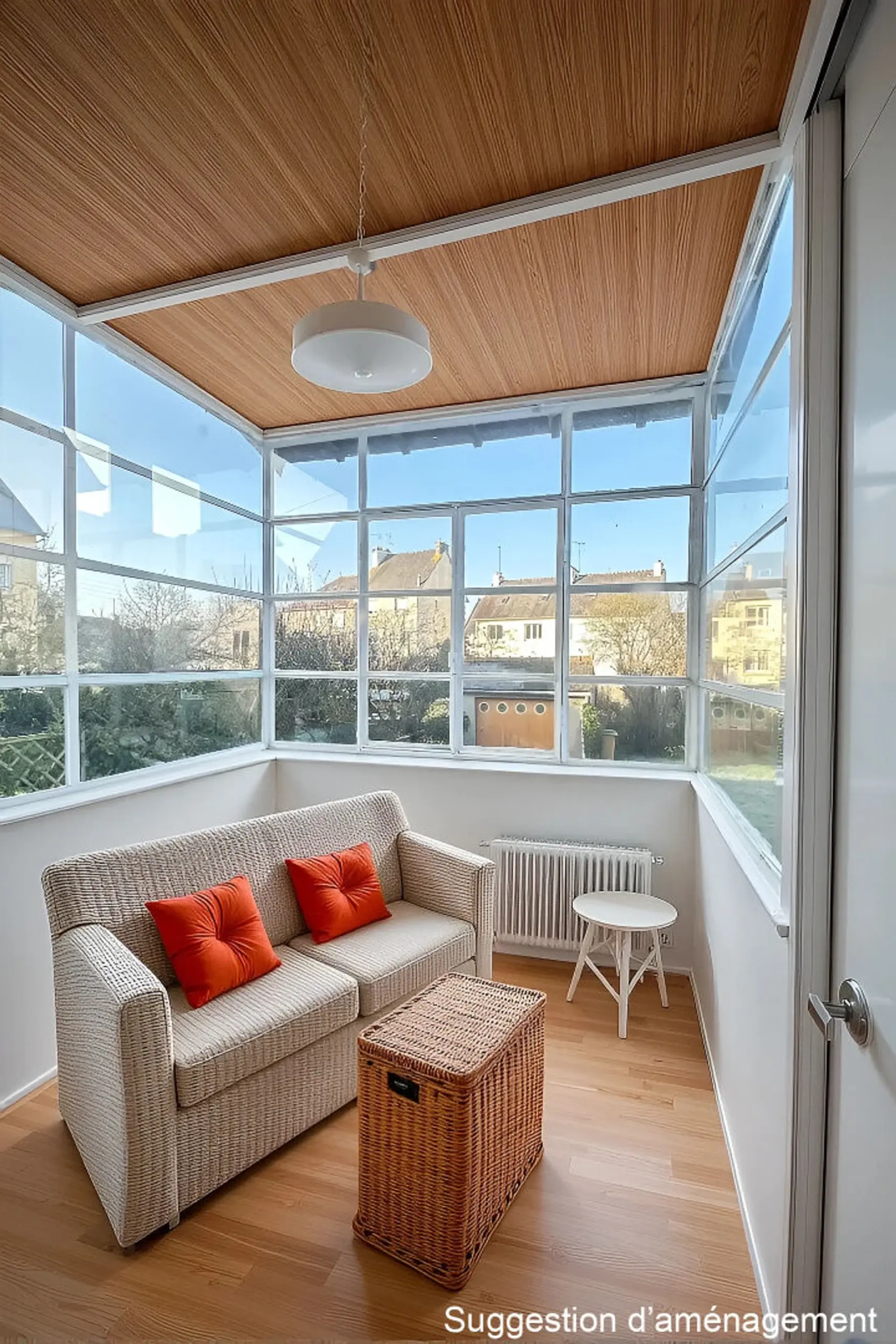Maison 5 pièces de 98 m² à Saint‑Brieuc, terrain de 318 m², garage, séjour parqueté, véranda exposition Sud-Ouest, possibilité d’aménagement à l’étage.