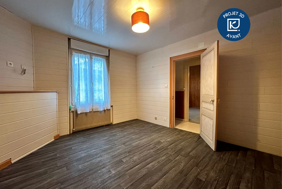Maison 3 pièces 57 m² à Saint‑Brieuc – Quartier Robien, avec jardin constructible, garage et deux chambres.