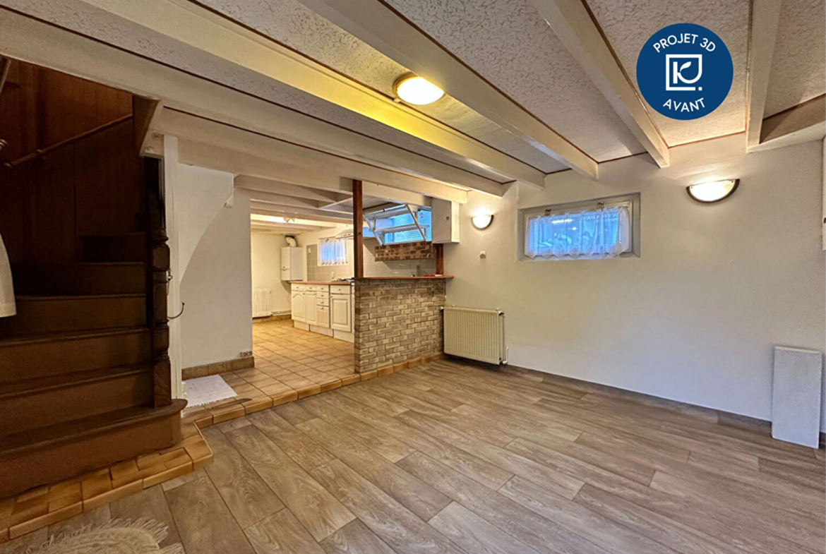 Maison 3 pièces 57 m² à Saint‑Brieuc – Quartier Robien, avec jardin constructible, garage et deux chambres.