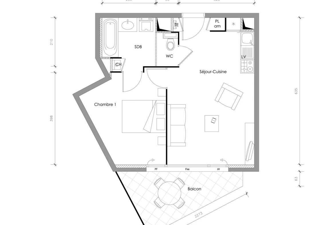 Appartement T2 de 40,47 m² avec balcon et garage à Lyon 8e 