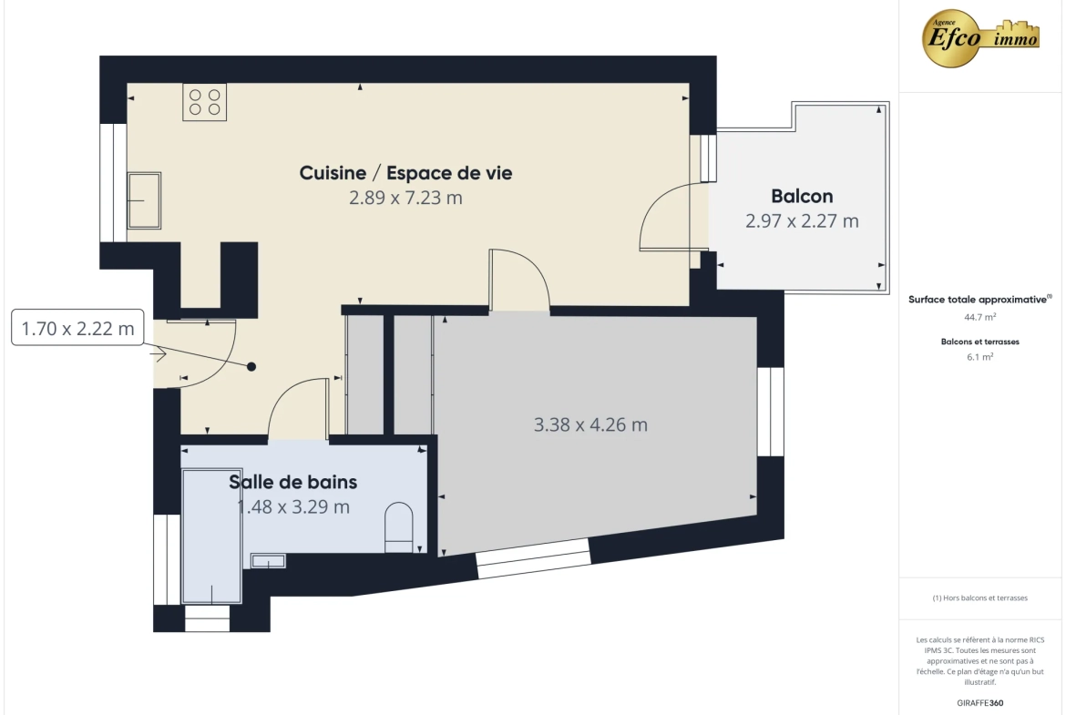 Appartement T2 à Saint-Louis de 44,65 m² avec parking et balcon 
