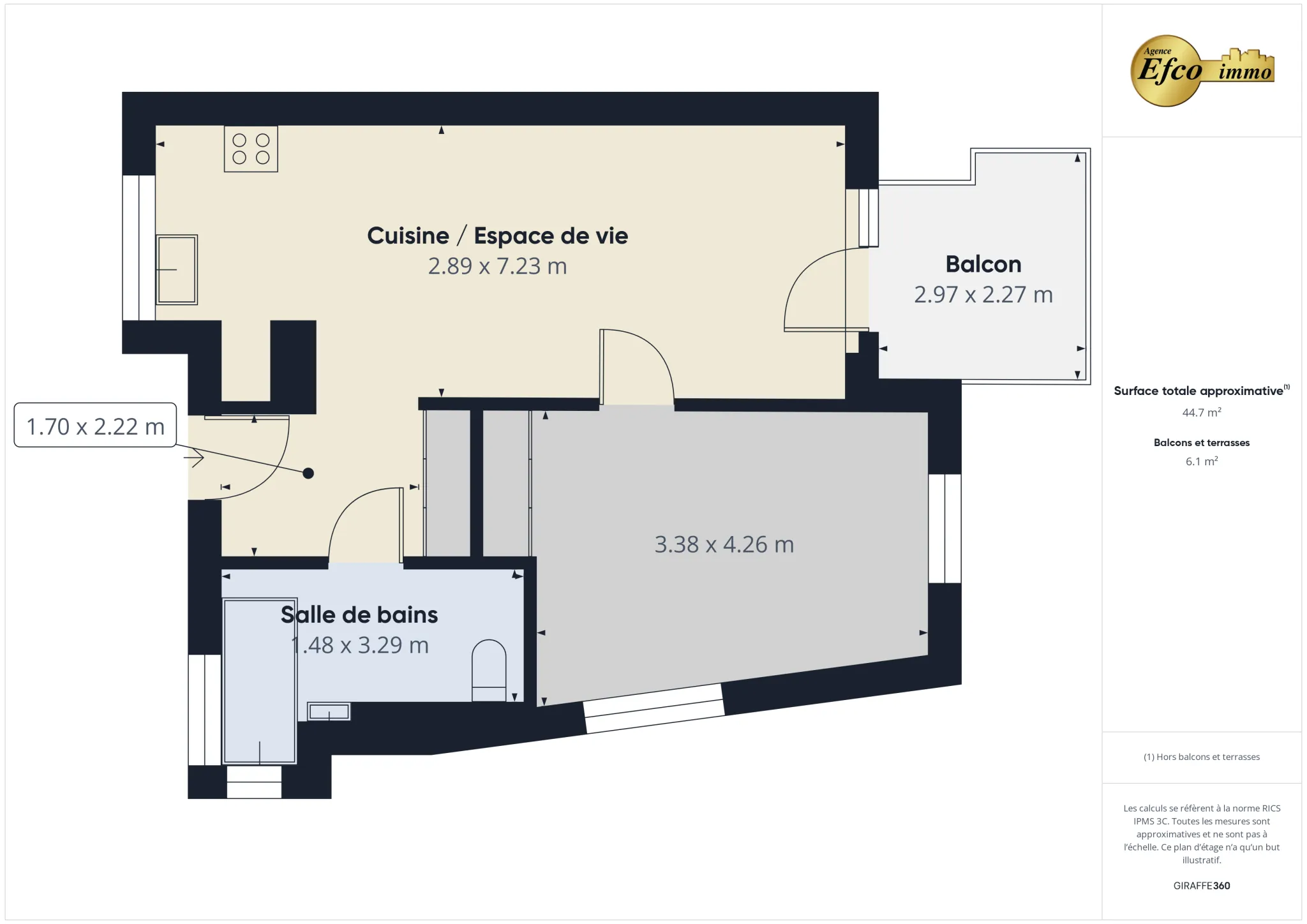 Appartement T2 à Saint-Louis de 44,65 m² avec parking et balcon 