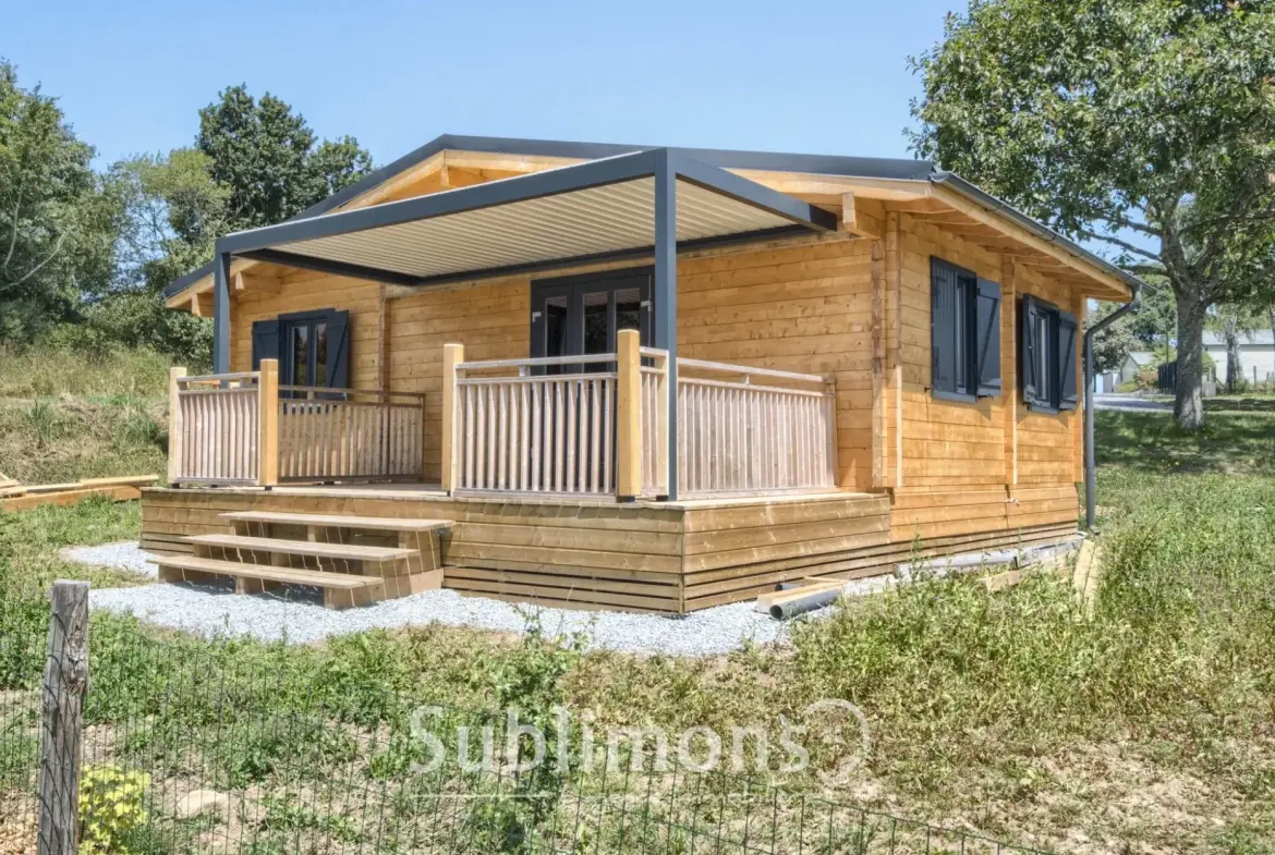 Chalet en bois 46 m² à Sulniac - Résidence sécurisée avec terrasse et piscine 