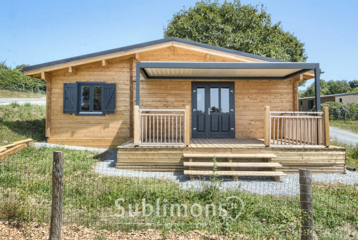 Chalet en bois 46 m² à Sulniac - Résidence sécurisée avec terrasse et piscine 