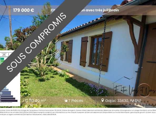 Charmante maison avec jardin arboré et terrain piscinable près de Bazas