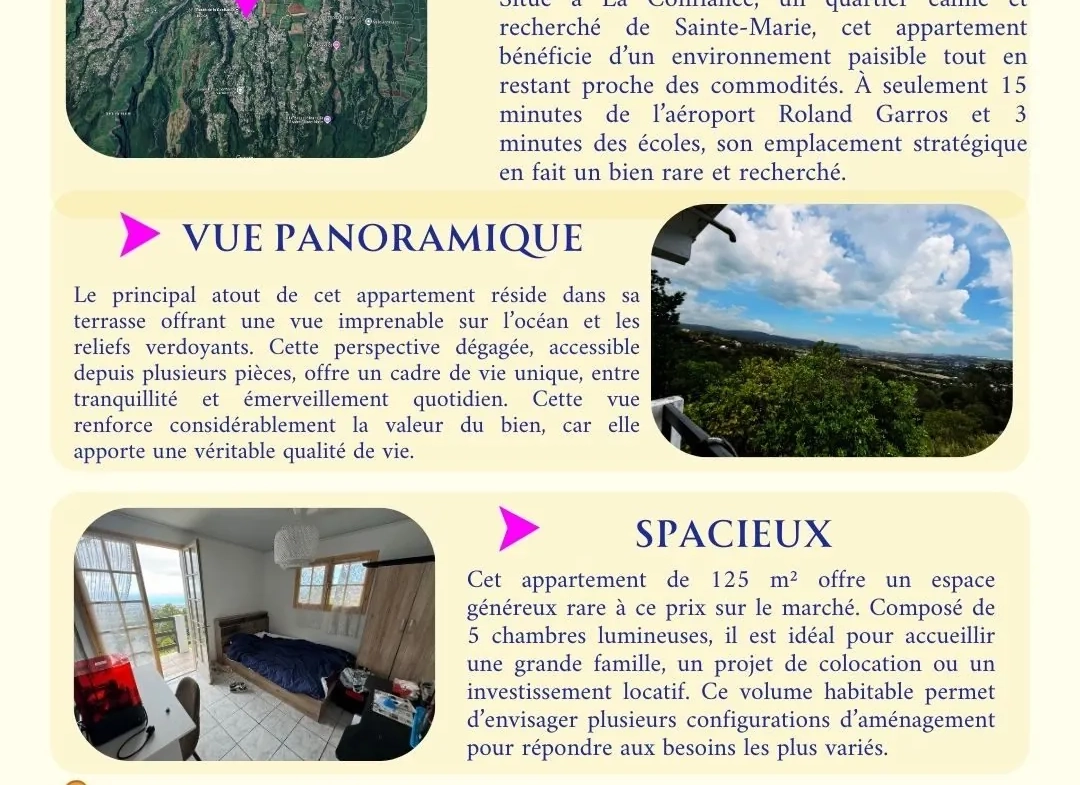 Appartement spacieux de 125 m² avec terrasse panoramique à Sainte-Marie 
