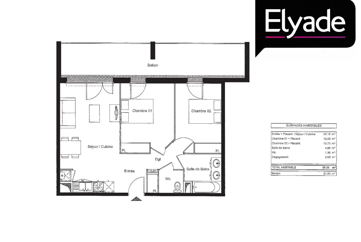 Appartement T3 de 58,26 m² avec balcon et parking à Gagnac-sur-Garonne 